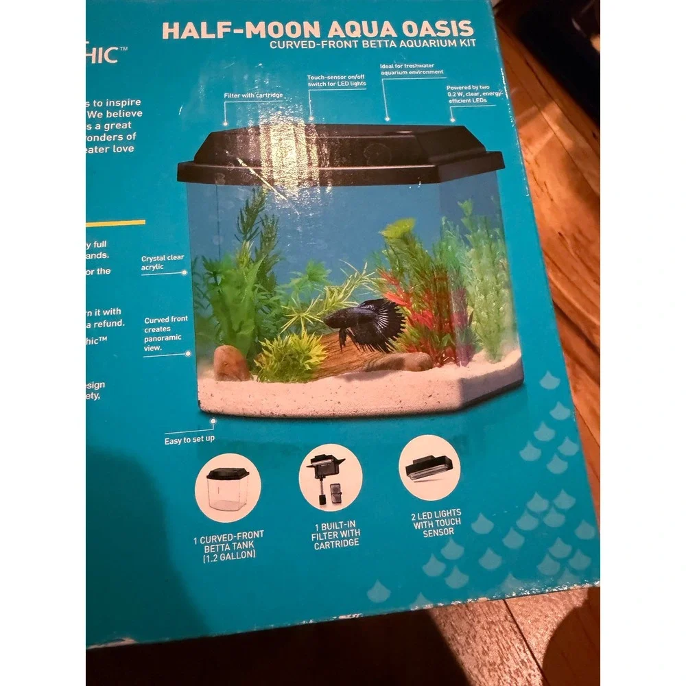 National Geographic Half Moon Aqua Oasis 1.2 Gallon Betta Aquarium Kit New